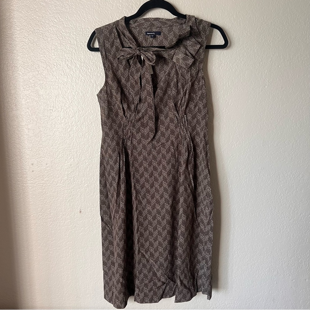 GAP Maternity Tie Neck Printed Dress Small Brown